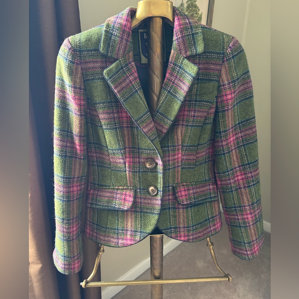 Boden Green and Pink Plaid Blazer